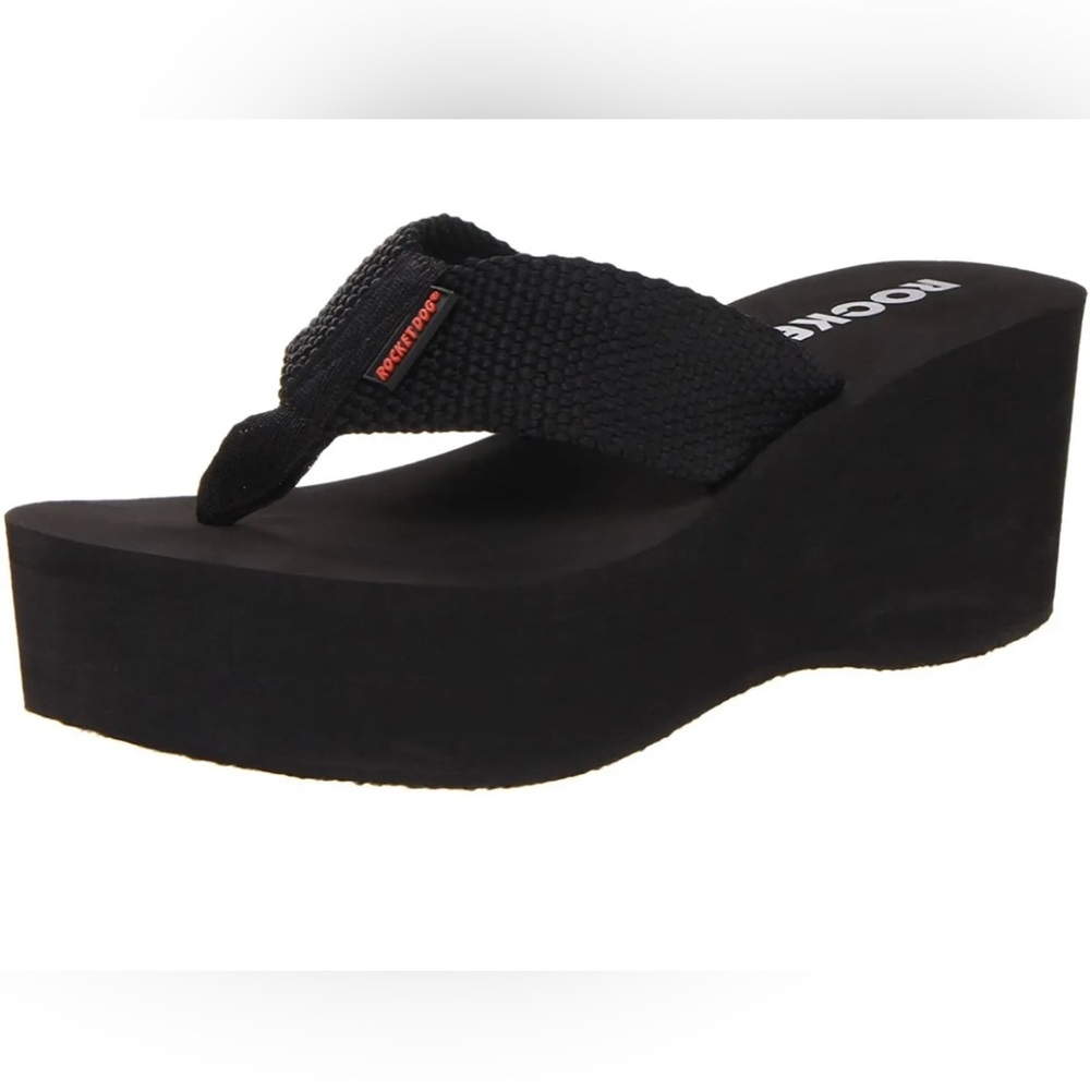 New rocket dog CRUSH BLACK WEBBING FLIP FLOP platform wedge sandal